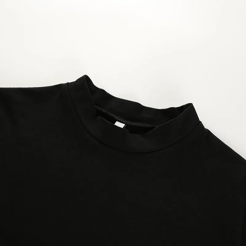2025 Summer Women Black Short T-Shirts Sexy Crop Tops Short Sleeve Bandage Tee Tops Female Shirts