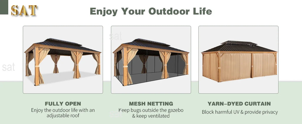 %a 12' x 20' Gazebo, Hardtop Gazebo Wood-Looking Gazebo with Galvanized Steel Double Roof, Aluminum Frame, Backyard, Patio, La