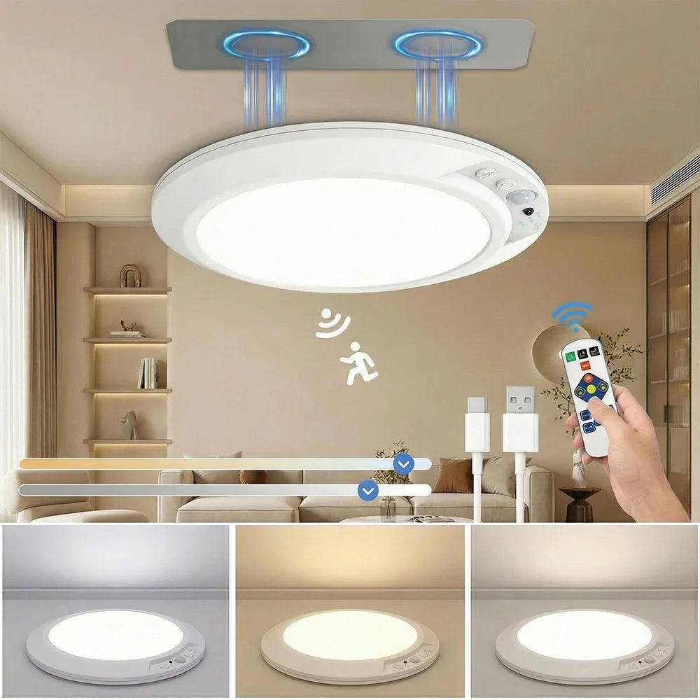 Motion Sensor Ceiling Light USB Rechargeable 19cm Wireless Magnetic Ceiling Lamp Remote LED Night Light For Kitchen Carport