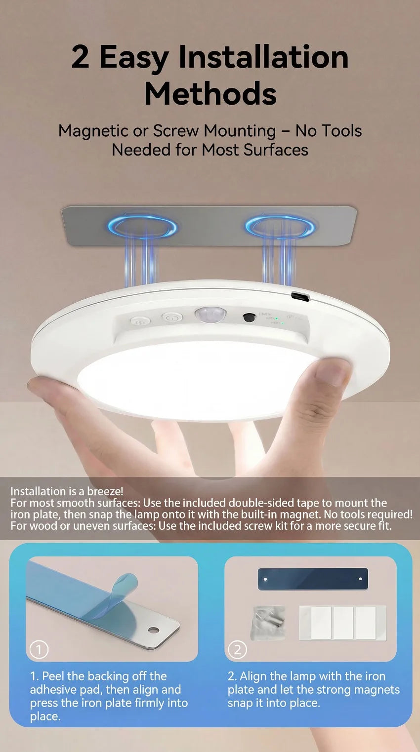 Rechargeable Motion Sensor LED Ceiling Light Magnetic Mount Dimmable Wireless Sensor Lamp for Garage Stairs Hallway Closet Porch