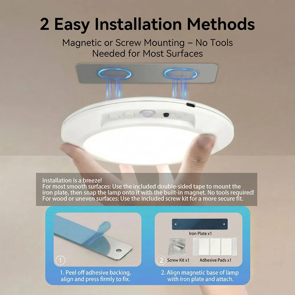Motion Sensor Ceiling Light USB Rechargeable 19cm Wireless Magnetic Ceiling Lamp Remote LED Night Light For Kitchen Carport