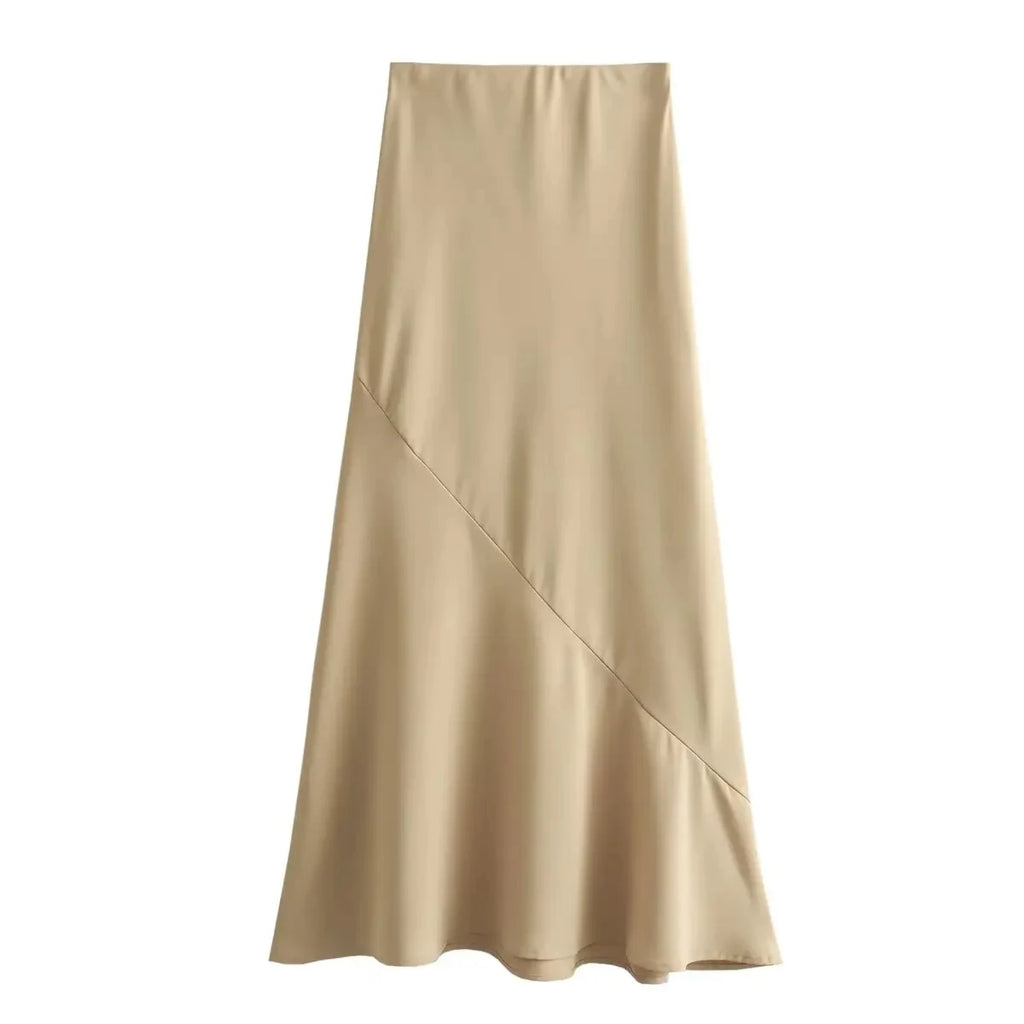 HH Women Vest Skirt Sets Female Khaki Long Blazer Vest V Neck Sleeveless Slim Top+Elegant High Waist A Line Skirt Suit TRAF