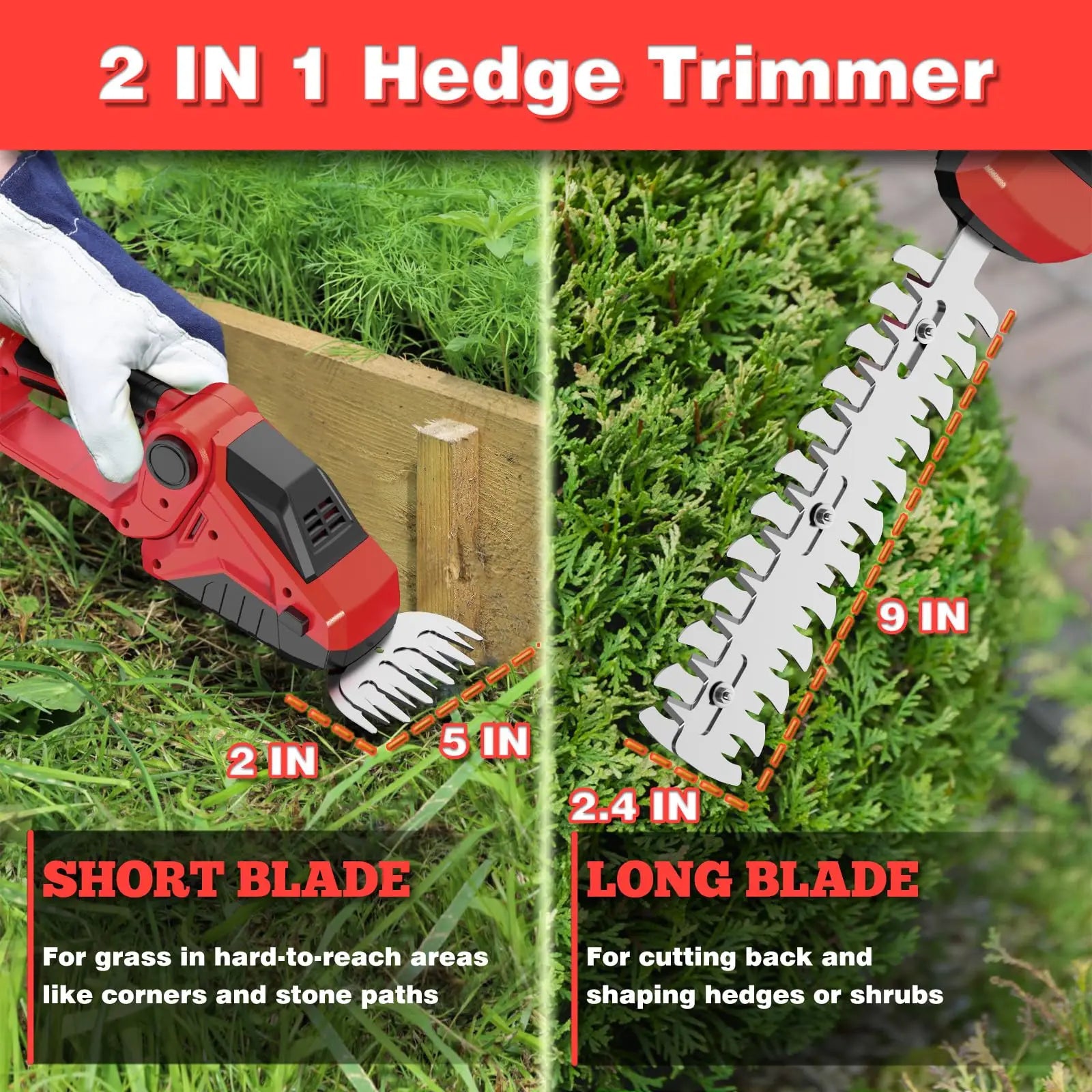 Cordless Hedge Trimmer For Milwaukee M18 Battery 2200RPM Mini Grass Shears 2 in 1 Handheld Electric Hedge Trimmer/Grass Cutter