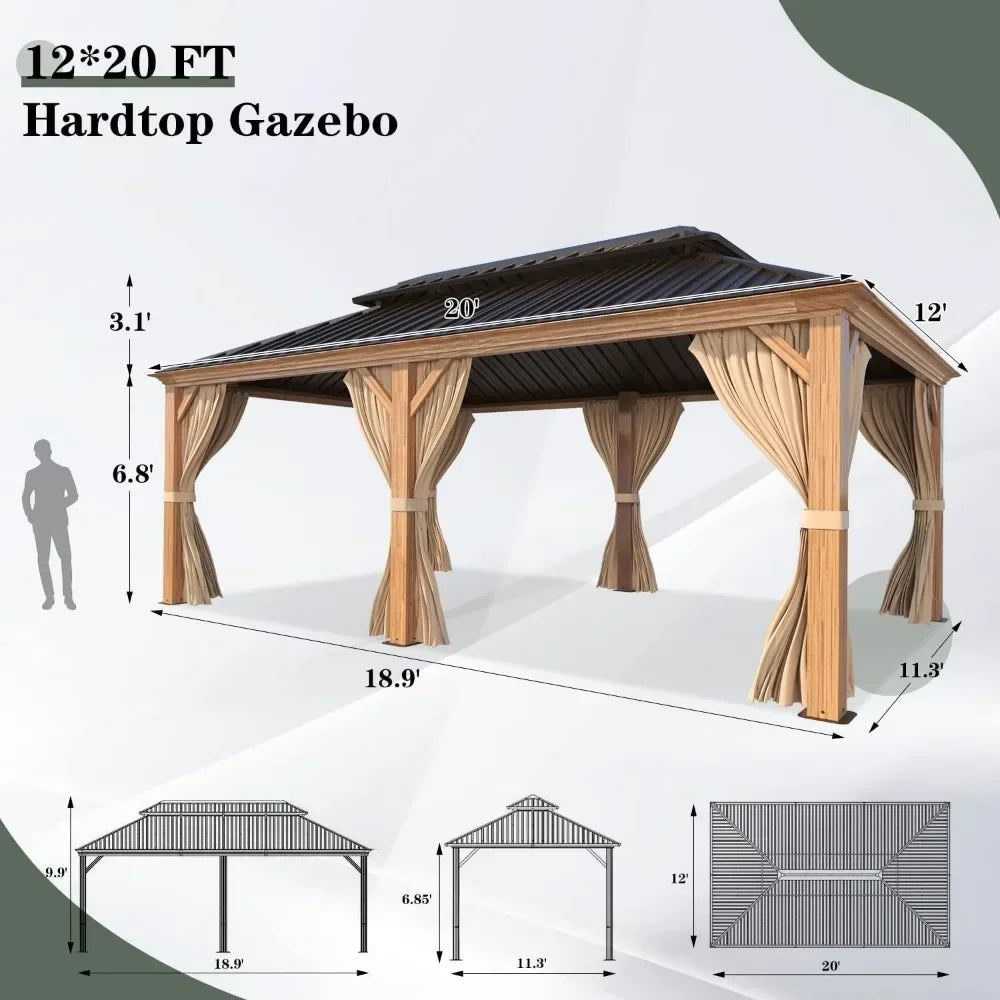 %a 12' x 20' Gazebo, Hardtop Gazebo Wood-Looking Gazebo with Galvanized Steel Double Roof, Aluminum Frame, Backyard, Patio, La