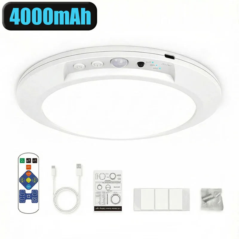 Motion Sensor Ceiling Light USB Rechargeable 19cm Wireless Magnetic Ceiling Lamp Remote LED Night Light For Kitchen Carport