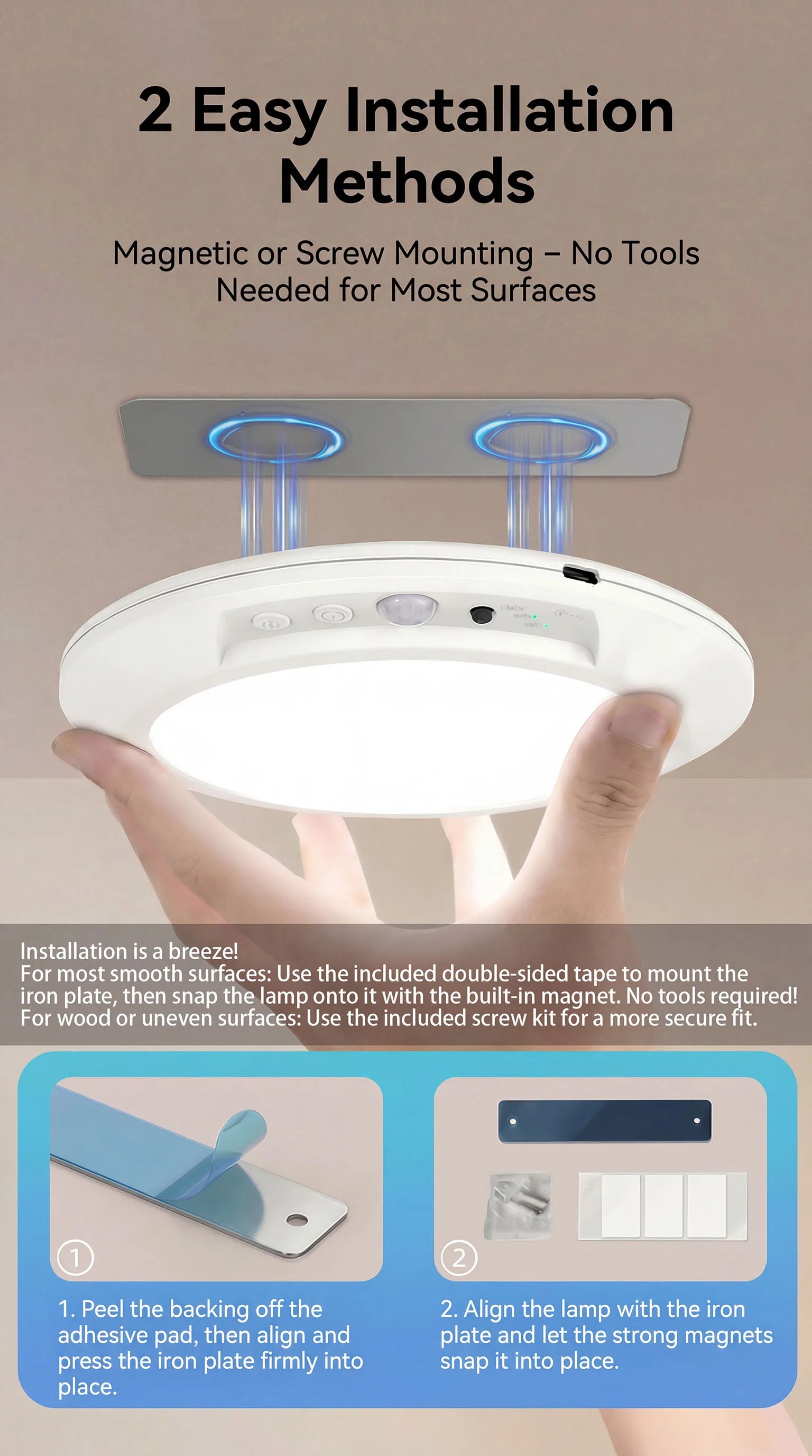 Motion Sensor Ceiling Light USB Type-C Rechargeable Magnetic Lamp Wireless Wall Lamp Remote LED Night Light For Kitchen Coatroom