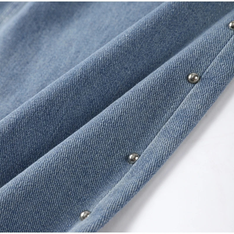 Classic Studded Denim Jeans Pant Women's Star Patchwork Baggy Pants Wide Leg  Trendy Streetwear Casual Daily Female Trousers