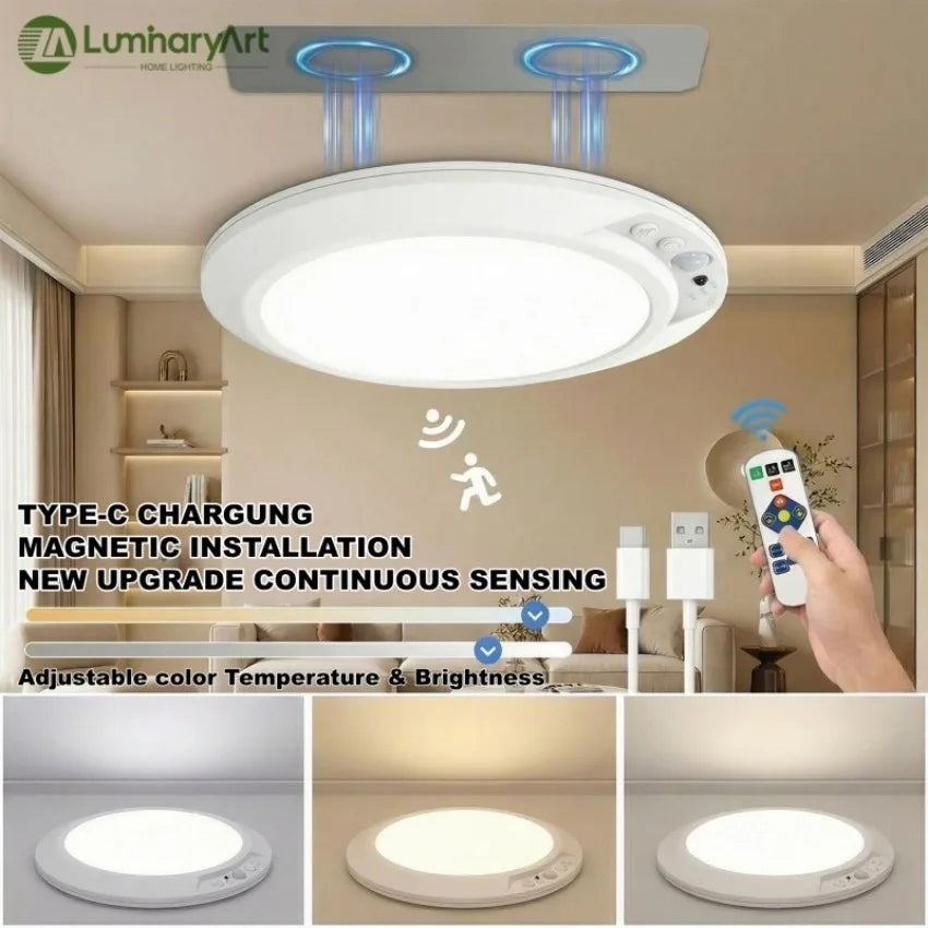 Rechargeable Motion Sensor LED Ceiling Light Magnetic Mount Dimmable Wireless Sensor Lamp for Garage Stairs Hallway Closet Porch