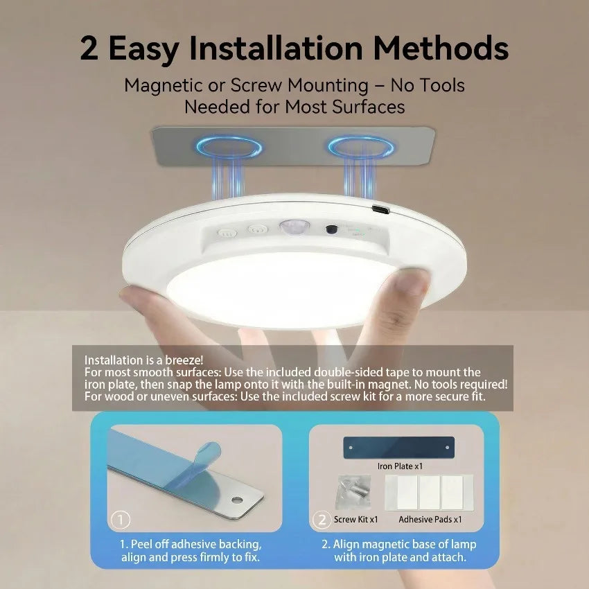Rechargeable Motion Sensor LED Ceiling Light Magnetic Mount Dimmable Wireless Sensor Lamp for Garage Stairs Hallway Closet Porch