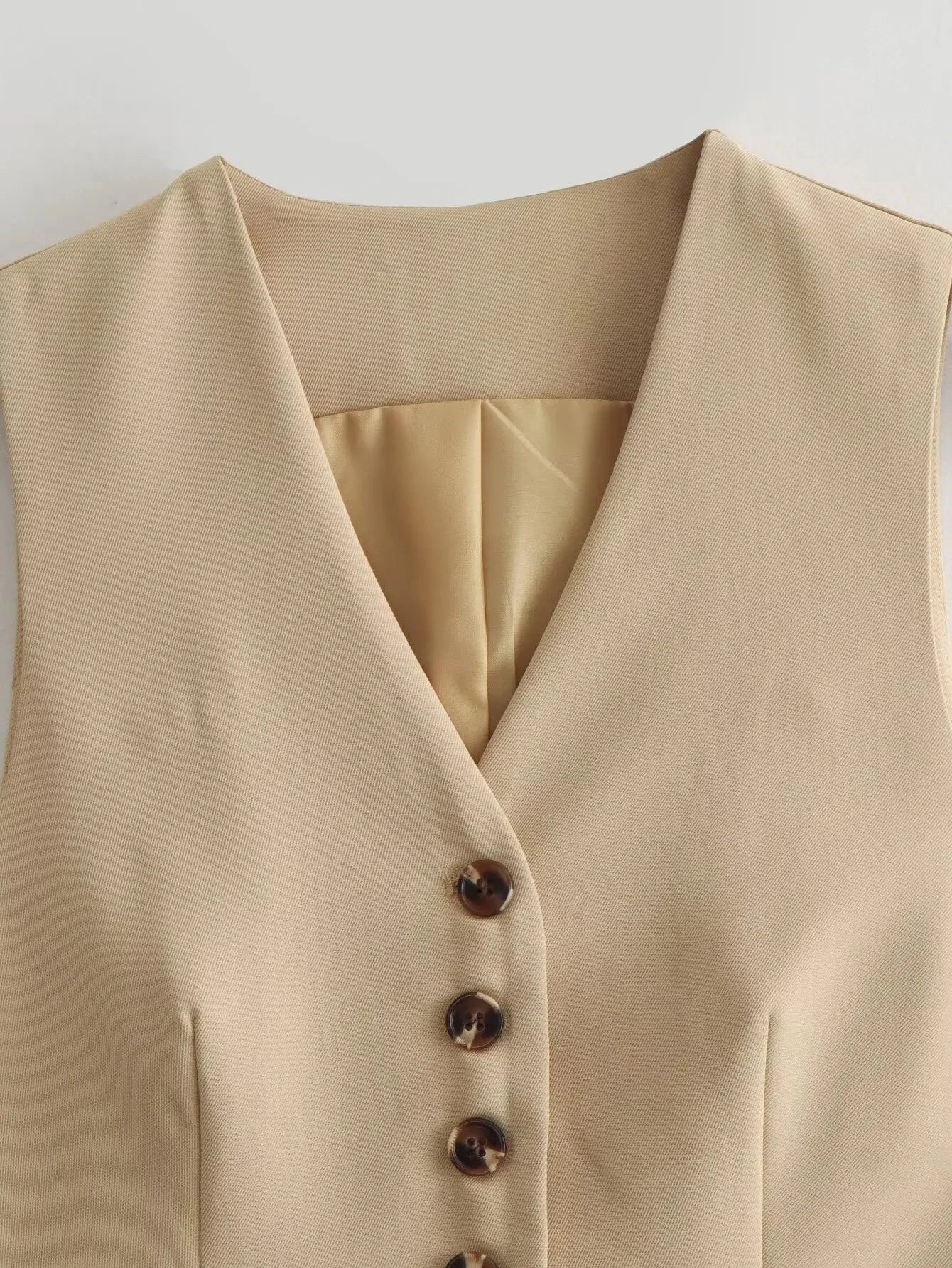 HH Women Vest Skirt Sets Female Khaki Long Blazer Vest V Neck Sleeveless Slim Top+Elegant High Waist A Line Skirt Suit TRAF