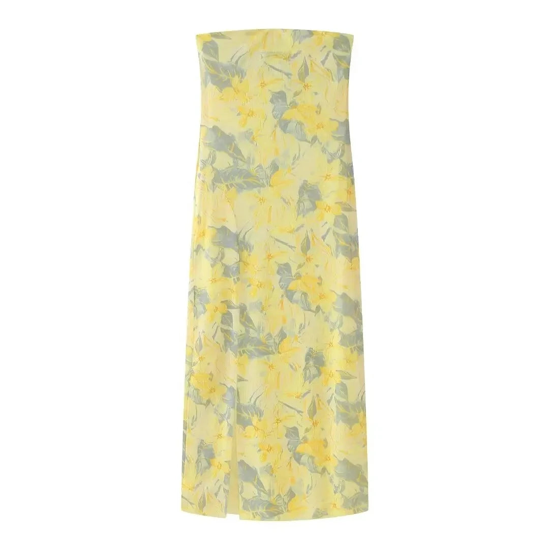 2024 Dress For Women Summer Chic Print Mesh Sleeveless Sexy Side Slit Slim Dresses Wild Beach Resort Style Woman Dress