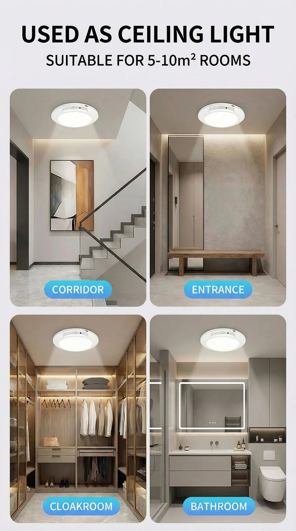 Motion Sensor Ceiling Light USB Rechargeable 19cm Wireless Magnetic Ceiling Lamp Remote LED Night Light For Kitchen Carport