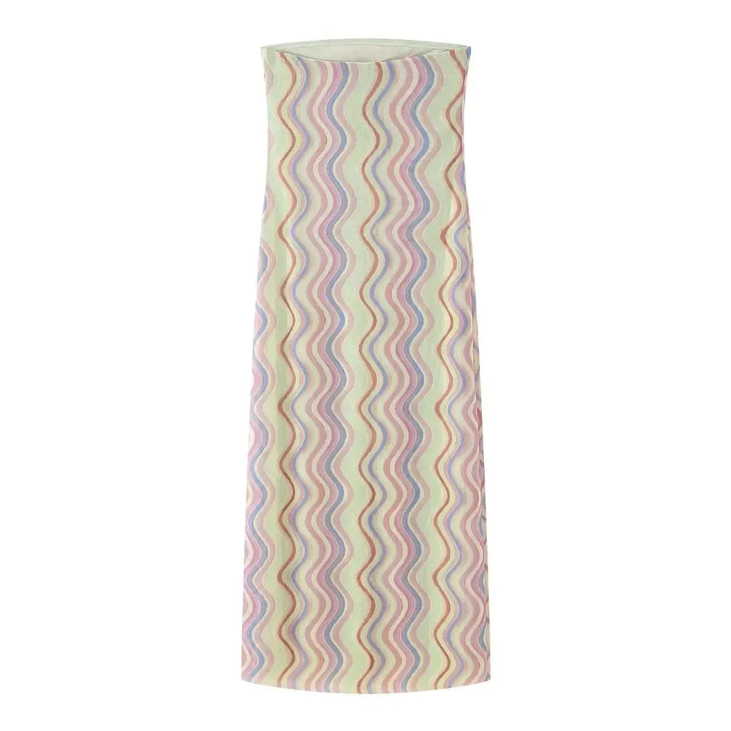 2024 Dress For Women Summer Chic Print Mesh Sleeveless Sexy Side Slit Slim Dresses Wild Beach Resort Style Woman Dress
