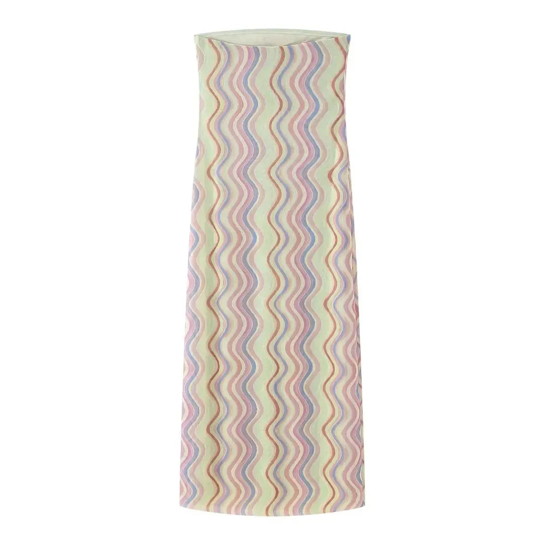2024 Dress For Women Summer Chic Print Mesh Sleeveless Sexy Side Slit Slim Dresses Wild Beach Resort Style Woman Dress
