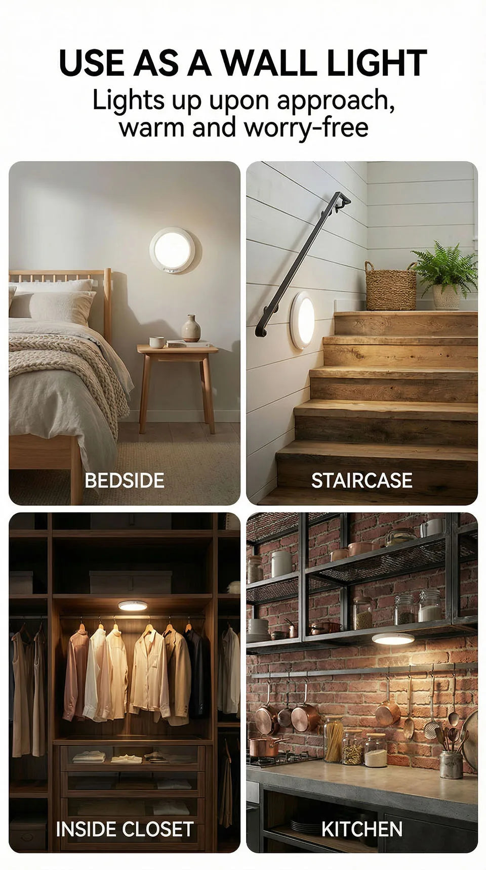 Motion Sensor Ceiling Light USB Rechargeable 19cm Wireless Magnetic Ceiling Lamp Remote LED Night Light For Kitchen Carport