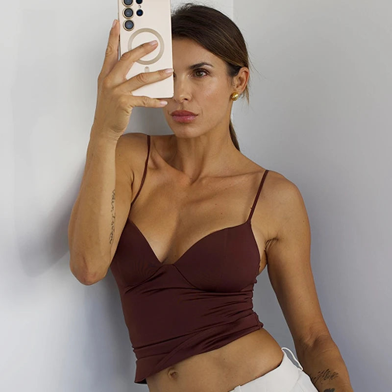HXAO Burgundy Slip Top Women Summer Sexy Corset Tanks & Camis Fashion Sleeveless Backless Bra Top Chic Elegant Bustier Camisole