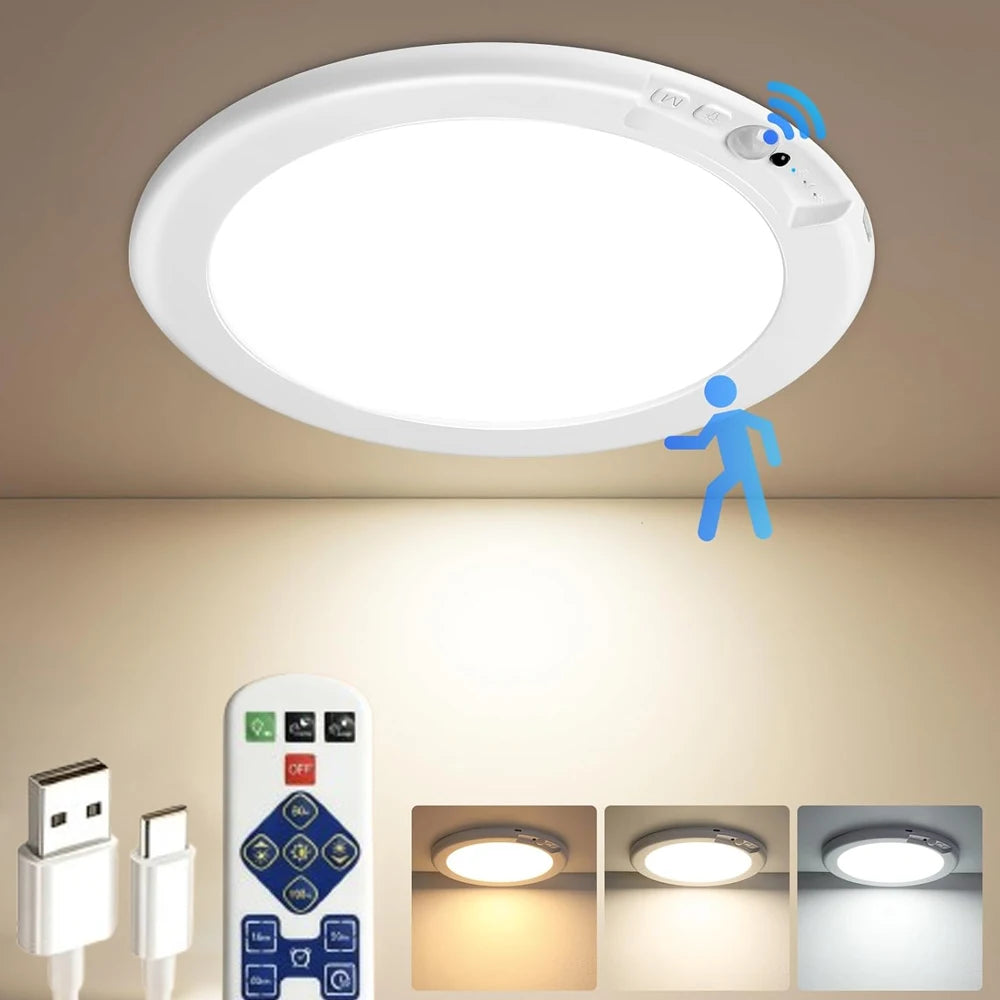 Motion Sensor Rechargeable LED Ceiling Light Round Wireless Security Light for Hallway Stairs Corridor Indoor Home Entryway