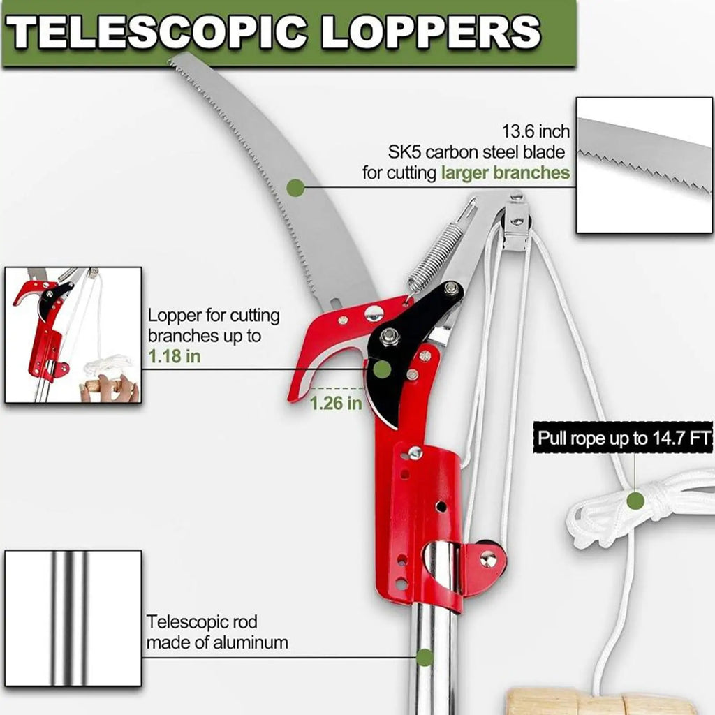 Tree Pruner  Branches Cutter Pole Saw Telescoping Trimmer Scissors Pruning Scissors Garden Shears Saw Fruit Pick Cutting Tool