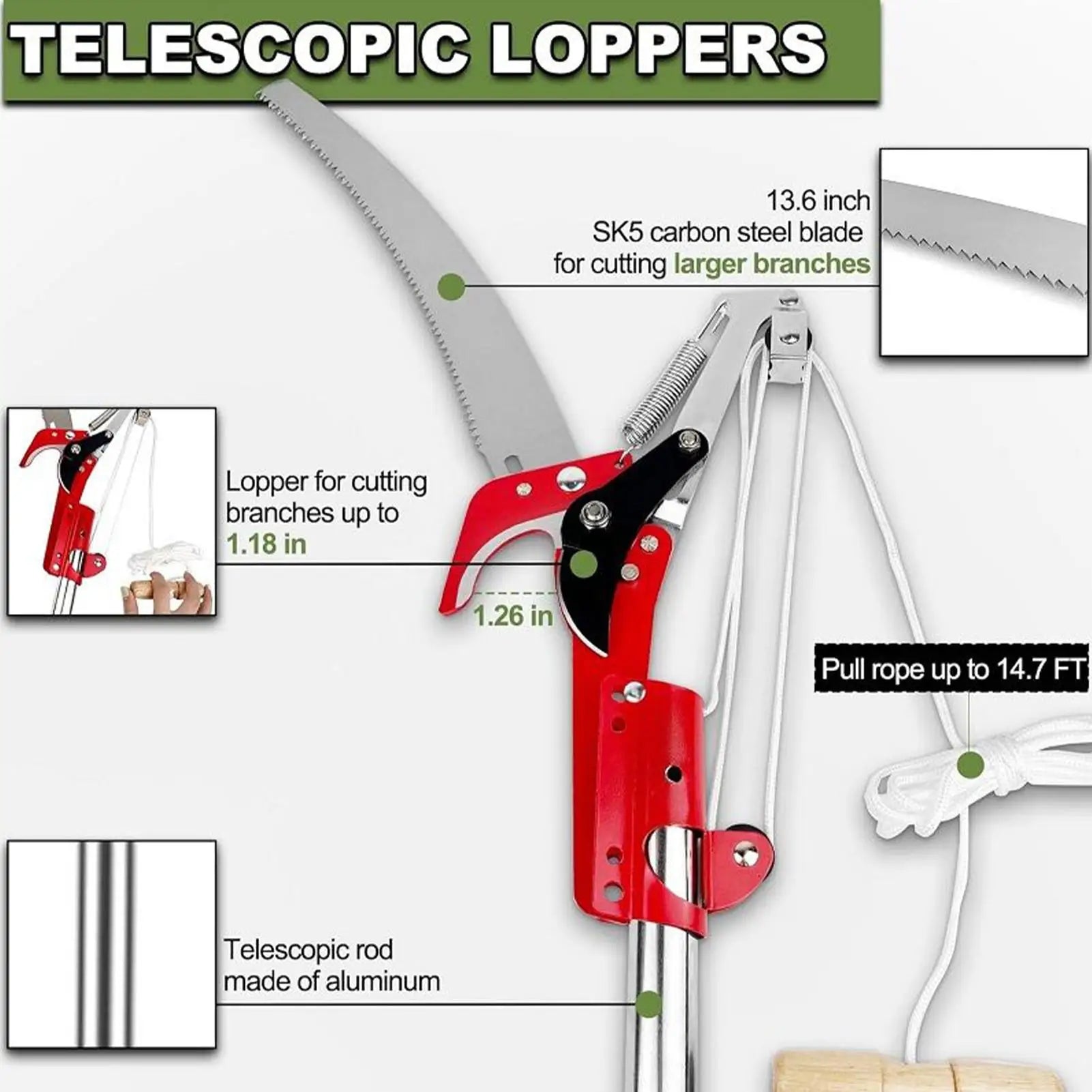 Tree Pruner  Branches Cutter Pole Saw Telescoping Trimmer Scissors Pruning Scissors Garden Shears Saw Fruit Pick Cutting Tool