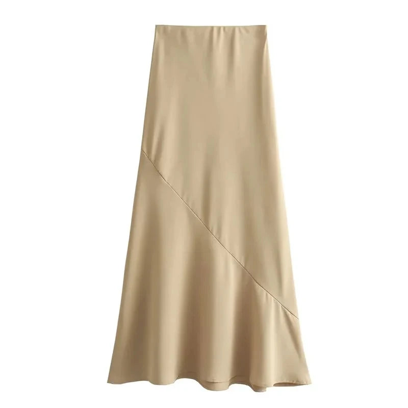 HH Women Vest Skirt Sets Female Khaki Long Blazer Vest V Neck Sleeveless Slim Top+Elegant High Waist A Line Skirt Suit TRAF